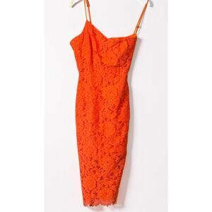 Bardot Maya Women's Lace One-Shoulder Cocktail Dress Orange Size Small Midi